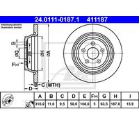 ATE 2X Disque De Frein Arrière Ø316 Mm Voll Pour Ford S-Max CJ 2.0 EcoBlue 1.5