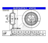 Disque de frein ATE 24.0114-0114.1 arrière, plein, à haute teneur en carbone, 1 pièce