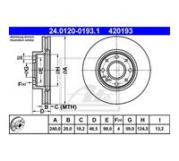 ATE 2X Disque De Frein Avant Ø240Mm Ventilé Pour Fiat Palio Weekend 178DX 178