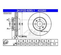 ATE 2X Disque De Frein Avant Ø256 Mm Pour Hyundai I20 GB 1.2 1.4 IB KIA Rio IV