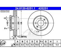 ATE 2x Disque de Frein Avant Ø256 MM Ventilé Recouvert pour Kia Picanto Oui 1.0