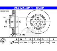 Disque de frein ATE 24.0122-0311.1 avant, ventilé, 1 pièce