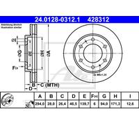 Disque de frein ventilé 24.0128-0312.1 ATE pour FIAT MITSUBISHI