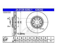 ATE 2X Disque De Frein Avant Ø305 Mm Aéré Pour Fiat 500X 334_ 1.4 1.6 334 1.0
