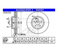 ATE 2X Disque De Frein Avant 3220 Ventilé Pour Mercedes-Benz SLK R172