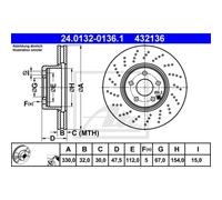 2x ATE 24.0132-0136.1 Disque de frein 330mm