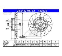 ATE 2x Disque de Frein Avant Ø344 MM pour Mercedes-benz SLK R172 200 250 CDI /D