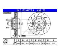 ATE 2x Disque de Frein Avant Ø344 MM pour Mercedes-benz SLK R172 200 250 CDI /D