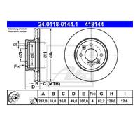 ATE 2x Disque Frein Avant 2520 Ventilé pour Hyundai i10 Ba Ia I10 24.0118-0144.1