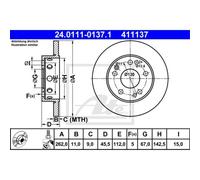 ATE 2x Disque Frein Avant 2620 Plein pour Mercedes-Benz 190 W201 24.0111-0137.1