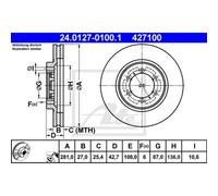 ATE 2x Disque Frein Avant 2810 Ventilé pour Hyundai Terracan HP 24.0127-0100.1