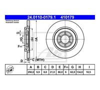 ATE 2x Disques de Frein Arrière Ø250mm Plein pour Alfa Romeo Gtv 75 116 162B