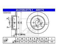 ATE 2x Disques de Frein Arrière Ø259 MM Recouvert pour Suzuki Swift IV Fz NZ