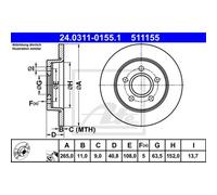 ATE 2x Disques de Frein Arrière 2650 Plein pour Ford Focus II Da _ Sécurité Dp