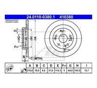 ATE 2x Disques de Frein Arrière Ø276 MM Plein Recouvert pour Honda Civic (Ix) Fb