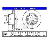 2x Disque de frein ventilé 24.0122-0257.1 ATE pour BMW 1 Coupé 1 Décapotable