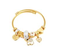 ATE Bracelet à Charms en Acier Inoxydable Plaqué Or Bracelet Ouvert avec Perles et Charms Style Vif B212-5 (Éléphant)