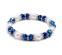 ATE Bracelet élastique avec perles de cristal perles décoratives en argent bleu et multicolore 17-24 cm B224, Medium, Acier inoxydable, Pas de gemme