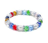 ATE Bracelet élastique avec perles de cristal perles décoratives en argent bleu et multicolore 17-24 cm B224, Medium, Acier inoxydable, Pas de gemme