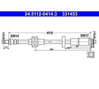 ATE Flexible de frein Durite de frein 24.5112-0414.3 Essieu avant 410mm M10x1mm