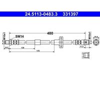 ATE Flexible de frein Durite de frein 24.5113-0483.3 Essieu avant 480mm M10x1mm