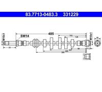 ATE Flexible de frein Durite de frein 83.7713-0483.3 Essieu avant 485mm M10x1mm