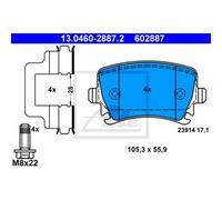 ATE Plaquettes De Frein 13.0460-2887.2 Plaquettes Pour Audi TT Roadster 8J9