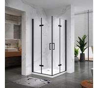 ATÉA-BLACK Cabine de douche H 180 cm, 80 x 100 cm, 2 portes pliantes et pivotantes, verre transparent