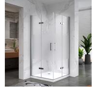 ATÉA Cabine de douche d'angle H 190 cm portes pliantes pivotantes en verre semi-opaque 75 x 90 cm + receveur
