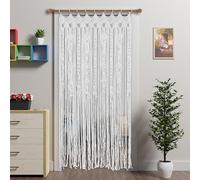 Ateasierlife Rideau de porte en macramé de style bohème - Fait à la main - Moustiquaire de porte - Rideau de fenêtre à pompons - Panneau de séparation de pièces (89 x 200 cm (l x L), carré)