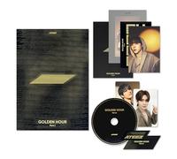 ATEEZ - [GOLDEN HOUR : Part.1] (GOLDEN HOUR Ver.) Invitation + Photo Frame + Postcard Set + Envelope + Photobook + Postcard + Photocard + Sticker + Bookmark + Disc + 2 Pin Badges + 4 Extra Photocards