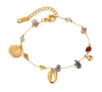 ATEIELLI Bracelet Femme Acier Inoxydable Doré Pendentif Coquillage Pierres Colorées Bracelet fin Chaîne 17,5+4 cm B175