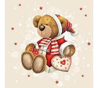 Atelier 1053 Lot de 20 serviettes en papier à motif ours en peluche avec cœur, 33 x 33 cm, 3 couches, biodégradables, fabriquées en Allemagne