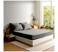 Atelier Bedding Drap-housse 100 % coton 400 fils avec poches profondes de 38,1 cm - Tissage en percale doux et soyeux pour la maison et l'hôtel, très grand lit, gris D