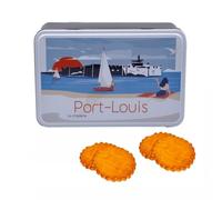 Atelier D® | Boîte métallique au beurre de biscuits assortis | Sablés Beurre Sel | Galettes et Palets Pur Beurre - 350 Gr | Boîte de cuisine en métal avec motifs Porto Mare