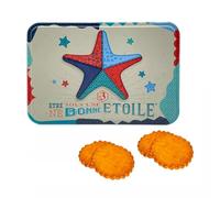 Atelier D® | Boîte métallique au beurre de biscuits assortis | Sablés Beurre Sel | Galettes et Palets Pur Beurre - 350 Gr | Dessins en relief d'étoile de mer en métal étain