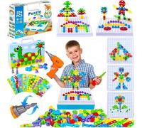 Atelier de Construction 3D Dinosaure avec Perceuse Électronique - Jeu de Mosaïque et Puzzle - Jouet Montessori pour Enfants 3-6 Ans