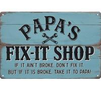 Atelier de réparation de papa de style vintage Si ce n'est pas cassé, ne le réparez pas, mais si c'est cassé, emmenez-le chez PAPA Panneaux de décoration Plaque en métal imprimée Panneau en métal sus