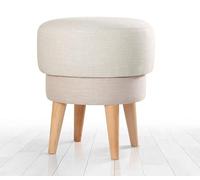 Atelier Del Sofa Elegant Pouf crème avec Housse 100% Lin, éponge orthopédique 35 DNS (6 cm), Jambes en Bois de Beechwood, Hauteur 51 cm, diamètre 47 cm, Parfait pour Les espaces de Vie Modernes