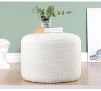 Atelier Del Sofa Pouf Blanc Moderne, 39 cm de Hauteur x 54 cm de Profondeur, 100% Fausse Fourrure, éponge orthopédique de 10 cm, Jambes cachées revêtues de PVC, Design scandinave élégant