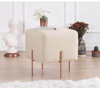 Atelier Del Sofa Pouf bohème, crème, 40 x 42 x 40 cm, 50% Coton, 50% Lin, éponge orthopédique de 5 cm, Jambes en Fer revêtues de cuivre, élégant et Fonctionnel pour hôtel et Maison