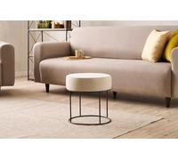 Atelier Del Sofa Pouf crème élégant avec Jambes en métal, diamètre et Hauteur : 40 cm - 50% coton/50% Polyester - Tissu Facile à Nettoyer - Mousse 32 DNS pour Plus de Confort - Accent Moderne