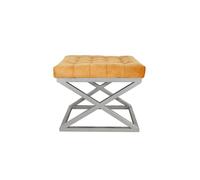 Atelier Del Sofa Pouf élégant avec Cadre en métal, Largeur 50 cm, Hauteur 42 cm, Profondeur 40 cm, 100% Polyester, Face de bébé, Gris avec éléments argentés et Oranges, Parfait pour la décoration