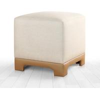 Atelier Del Sofa Pouf élégant, crème et Beige, 50 x 47 x 50 cm, 50% Coton et 50% Lin, éponge orthopédique 35 DNS, épaisseur 6 cm, Jambes en Cuir synthétique, Confort Moderne
