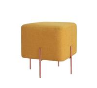 Atelier Del Sofa Pouf Moutarde élégant 40 x 42 x 40 cm - 50% Coton et 50% Lin - Éponge orthopédique de 5 cm - Jambes en Fer revêtues de cuivre - Décoration d'hôtel bohème