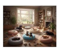 atelier du coton Panier Rond en Peluche pour Chien et Chat, Beige, 50 x 18 x 32 cm, Lit Confortable et Moelleux pour Animaux de Compagnie