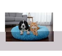 atelier du coton Panier Rond pour Chien et Chat en Peluche Douce, Bleu Clair, 50 x 18 x 32 cm