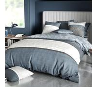 atelier du coton Parure Housse de Couette 2 Personnes 240x220 cm avec 2 Taies d'oreiller Imprimée Bleu Gris Brehat - Oeko-Tex® - 100% Coton