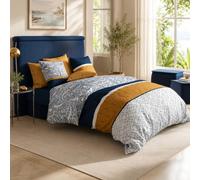 atelier du coton Parure Housse de Couette 2 Personnes 240x220 cm avec 2 Taies d'oreiller Imprimée Bleu Dakota - Oeko-Tex® - 100% Coton