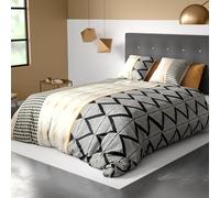 atelier du coton Parure Housse de Couette 2 Personnes 240x220 cm avec 2 Taies d'oreiller Imprimée Noir Terracotta Madi - Oeko-Tex® - 100% Coton